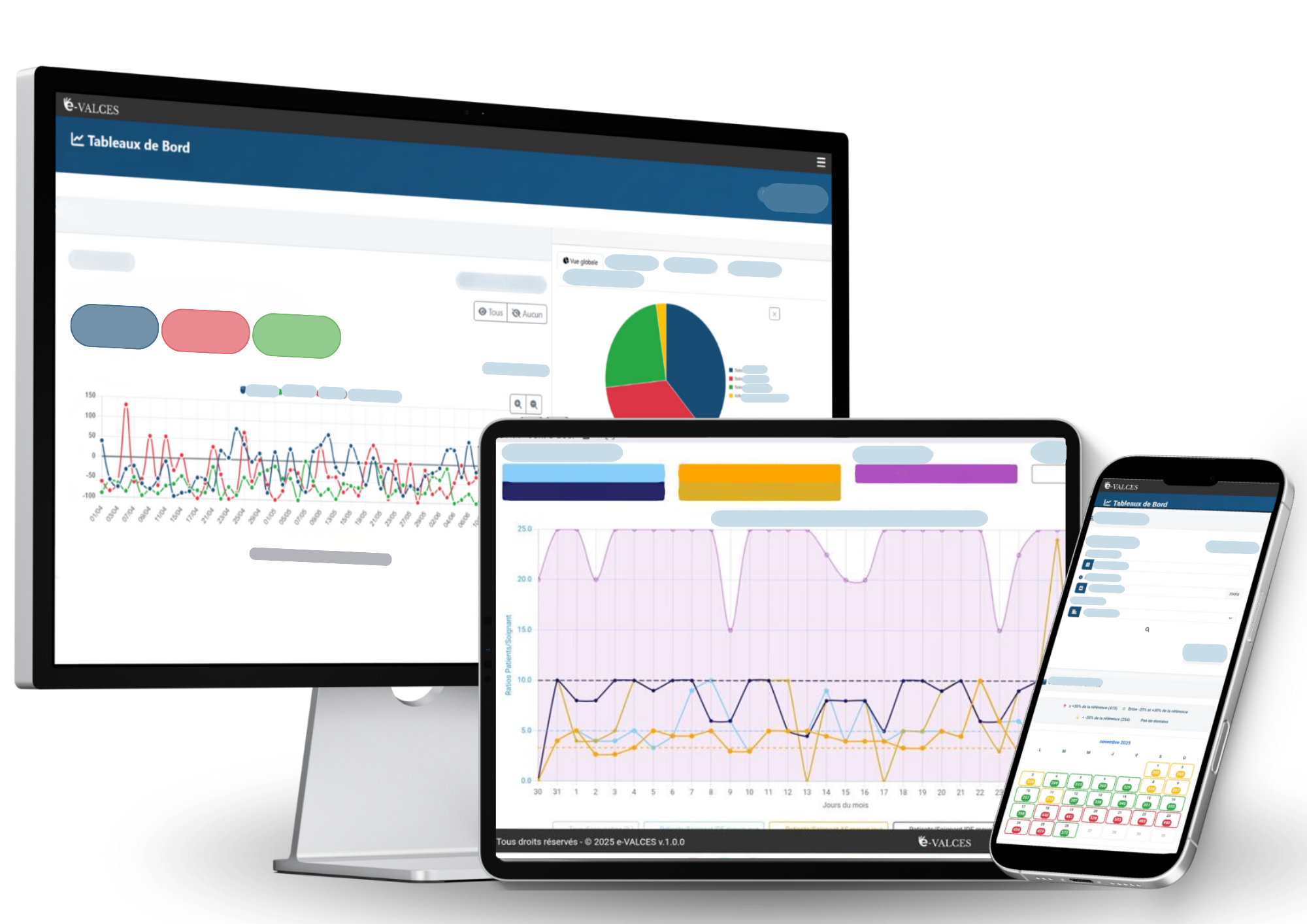 Différents écrans sur lesquels peut être utiliser l'outil e-VALCES qui s'adapte aussi bien à un pc qu'à une tablette ou un smartphone.